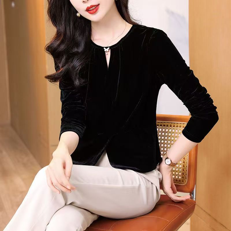 Korean Lifestyle - Spring Velvet Solid Colo Long Sleeve