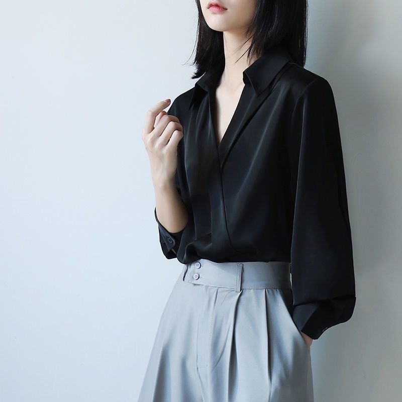 Korean Lifestyle - Gidyq Women Black Chiffon Shirts Korean
