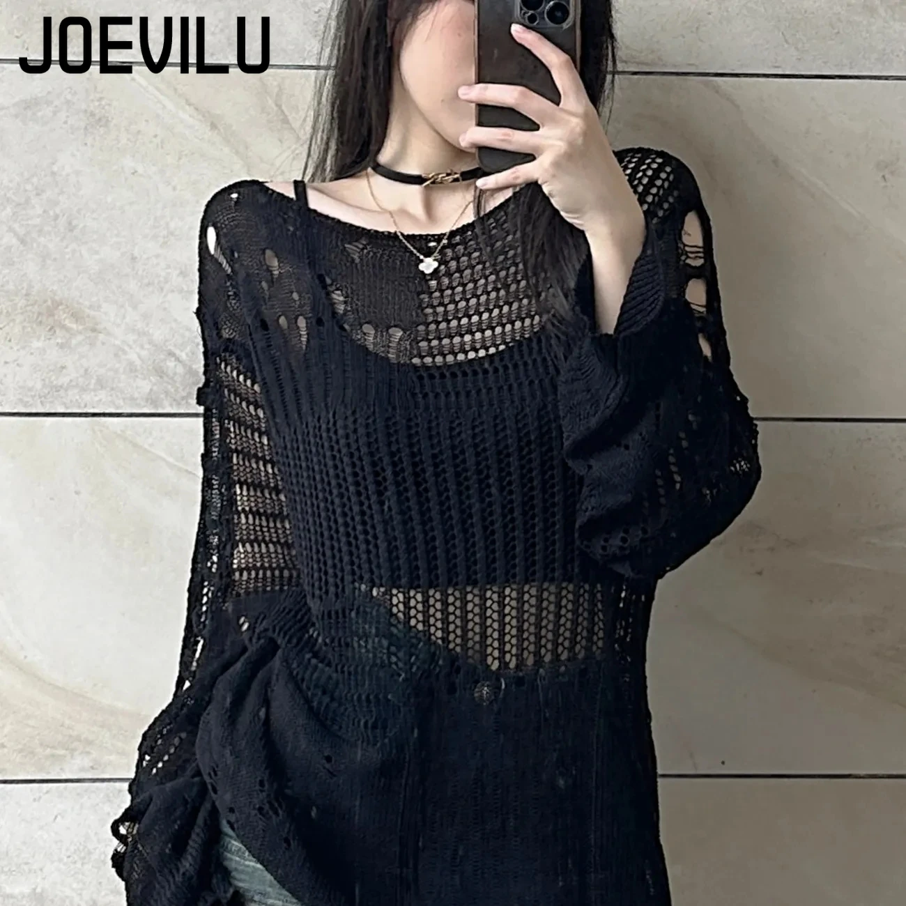 JOEVILU Hollow Knit Blouse Sum - Korean Lifestyle review and price