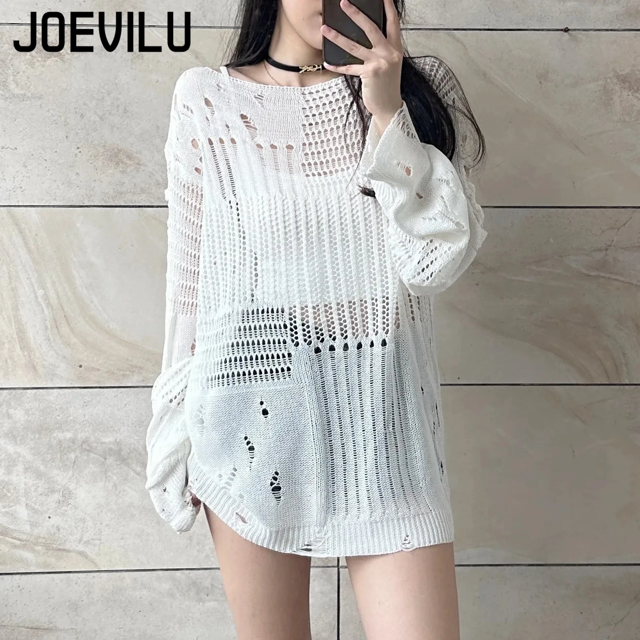 JOEVILU Hollow Knit Blouse Sum - Korean Lifestyle review and price