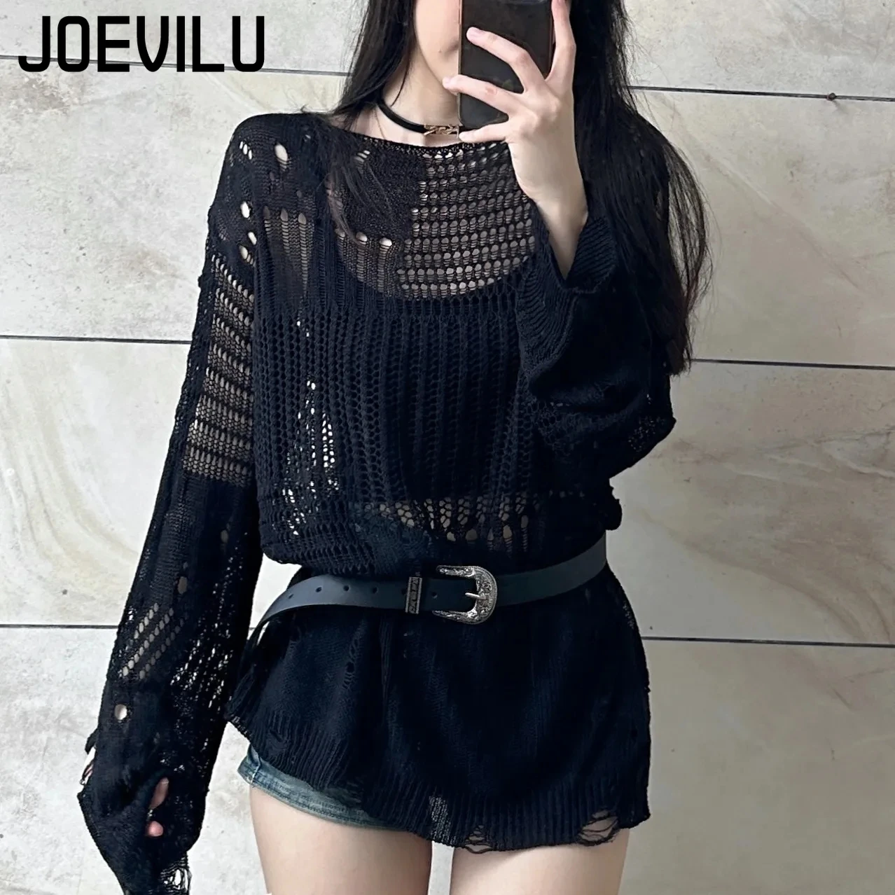 JOEVILU Hollow Knit Blouse Sum - Korean Lifestyle review and price